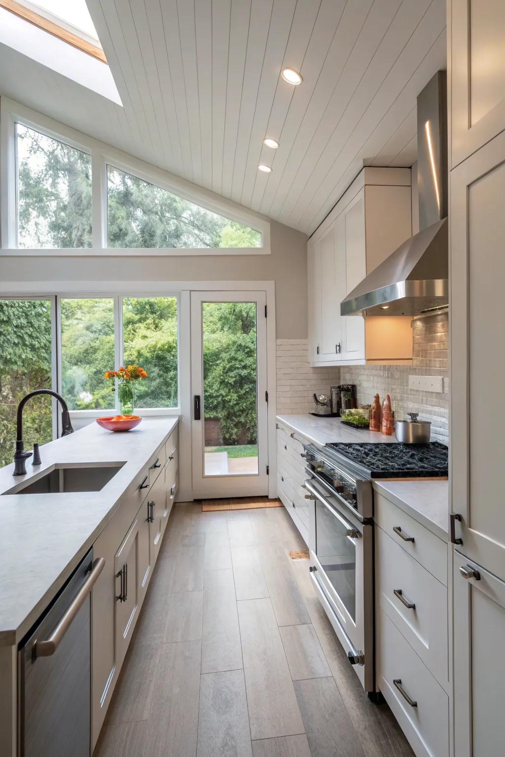 A kitchen extension establishes an expansive and welcoming cooking area.