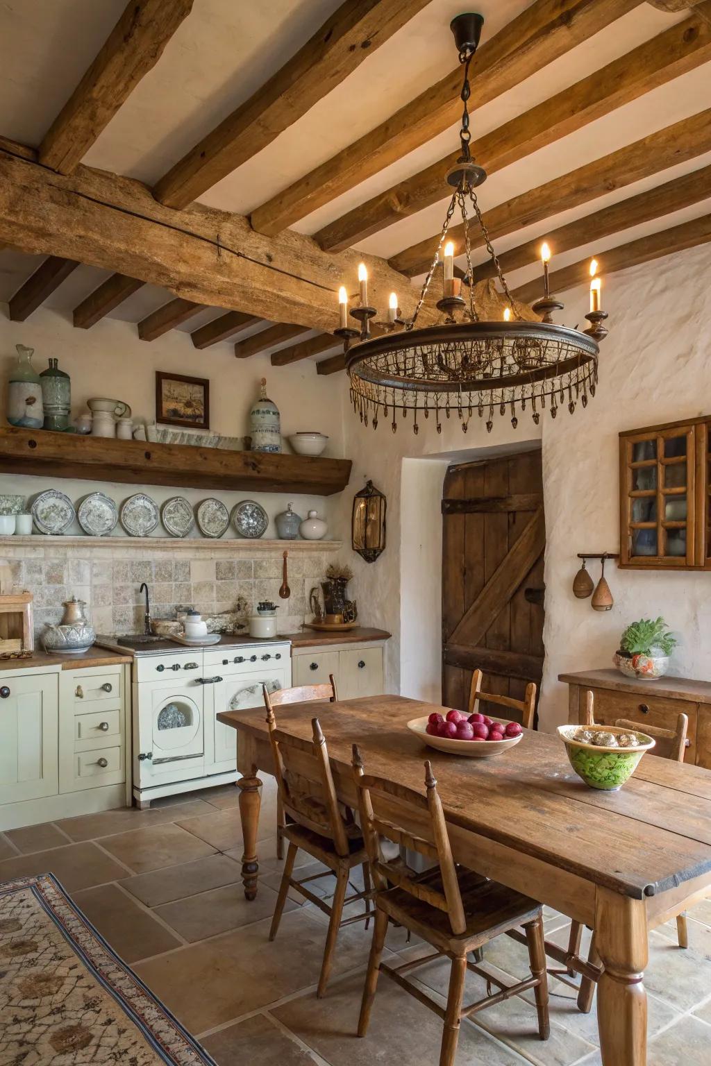 Natural wood supports bring a cozy, textured vibe to this modern kitchen.