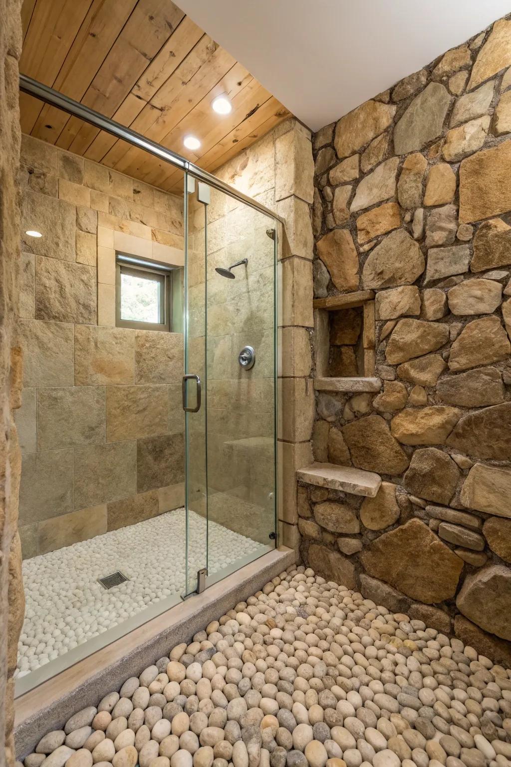 Raw stone walls imbue your shower with down-to-earth sophistication.