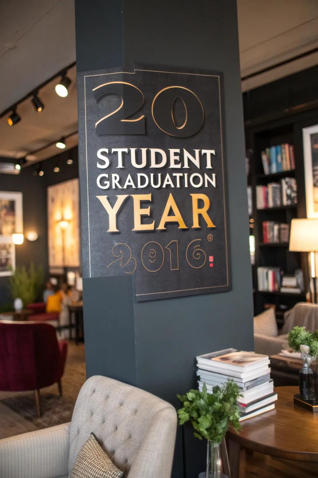 Strikingly personalized senior display featuring shimmering highlights.