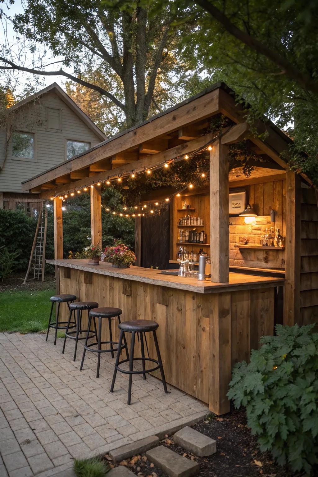 A wood-finished bar perfectly integrated with nature.