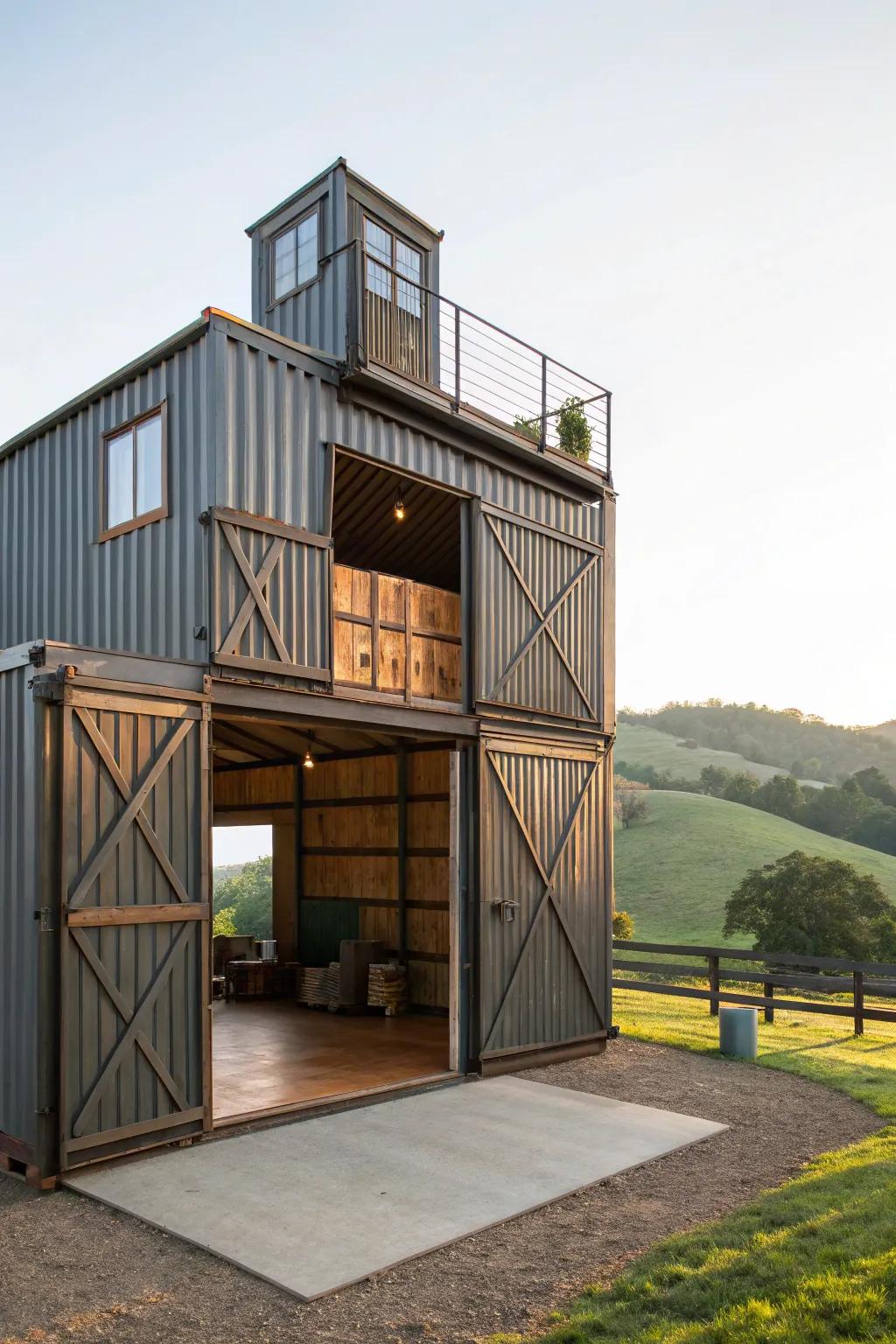A multi-level cargo box barn showcasing a design centered around modularity.
