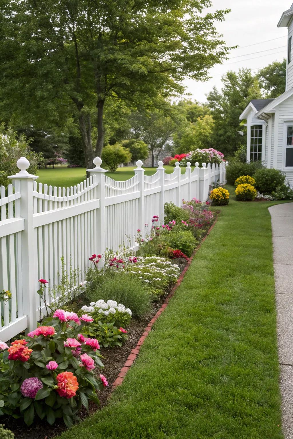 Attractive side yard featuring a typical picket enclosure.