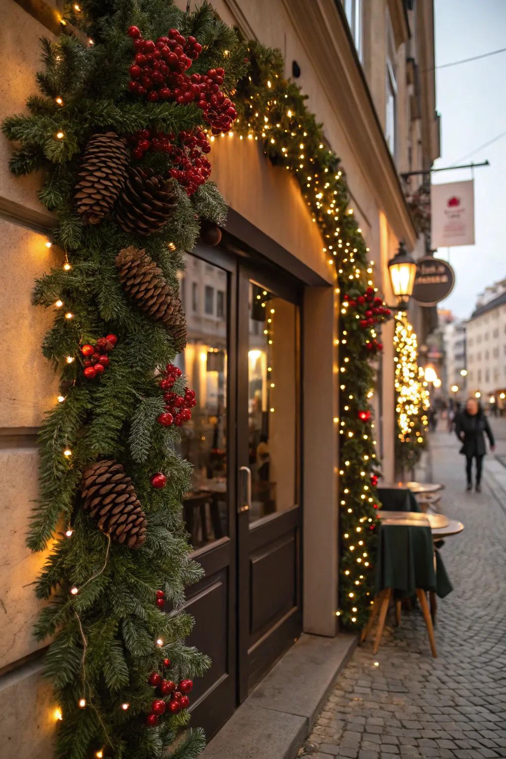 A delightful entry that greets patrons with holiday glee.