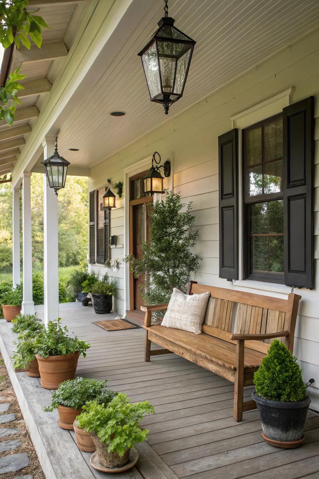 An inviting farmhouse front veranda encouraging you to pause and unwind.