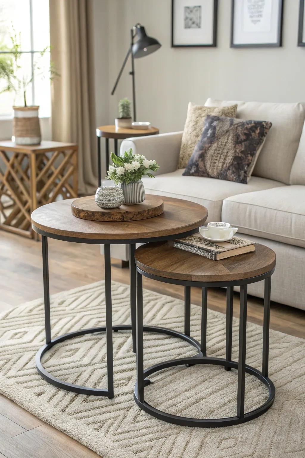 Retreating tables offer adaptable style solutions for modest living quarters.