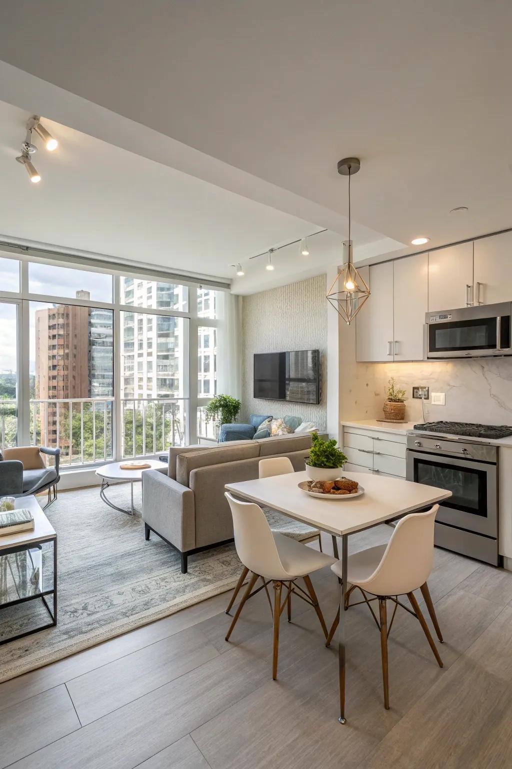 Open layouts create a sense of spaciousness in small condos.