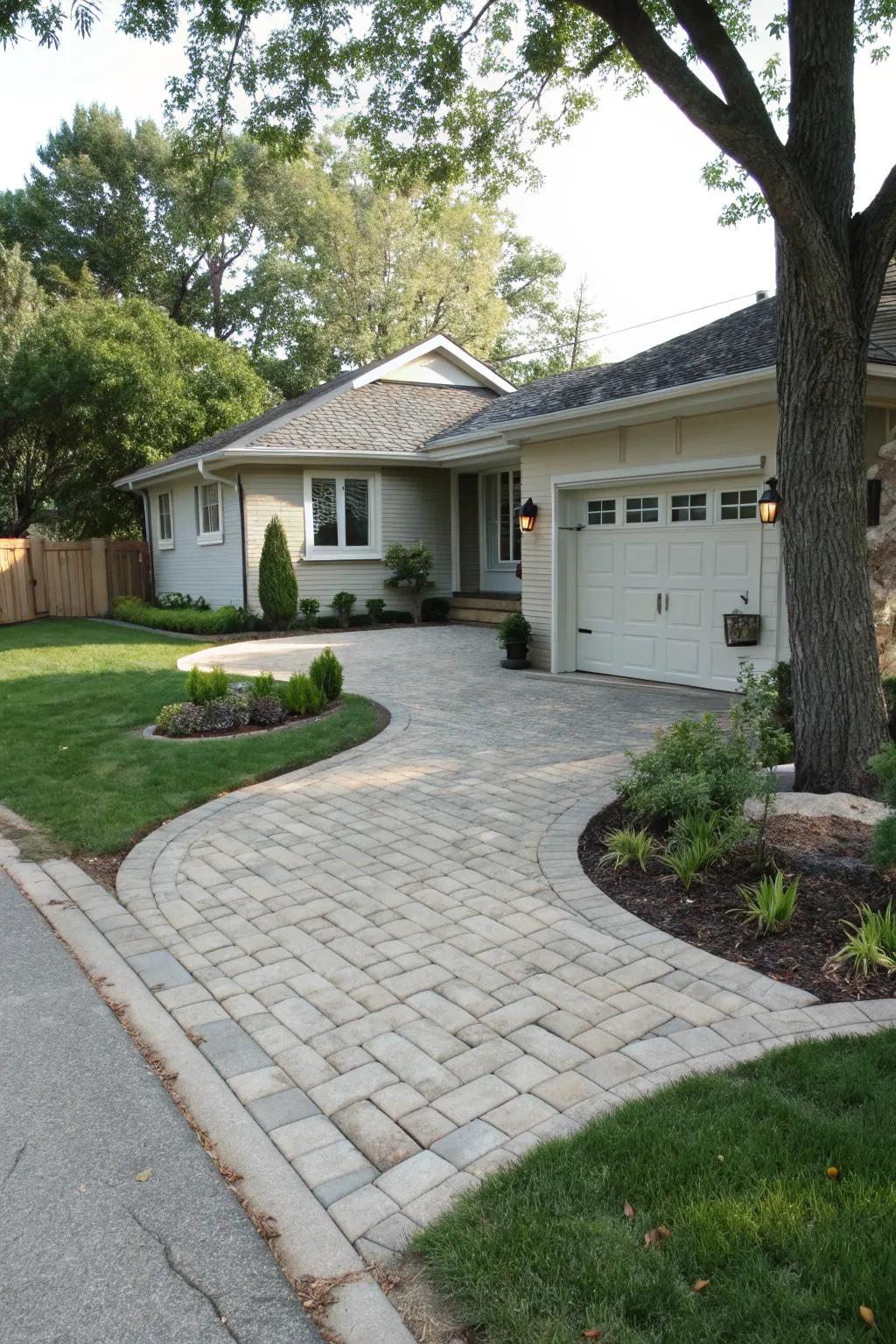 A paved driveway elevates both the functionality and aesthetic of a small front yard.