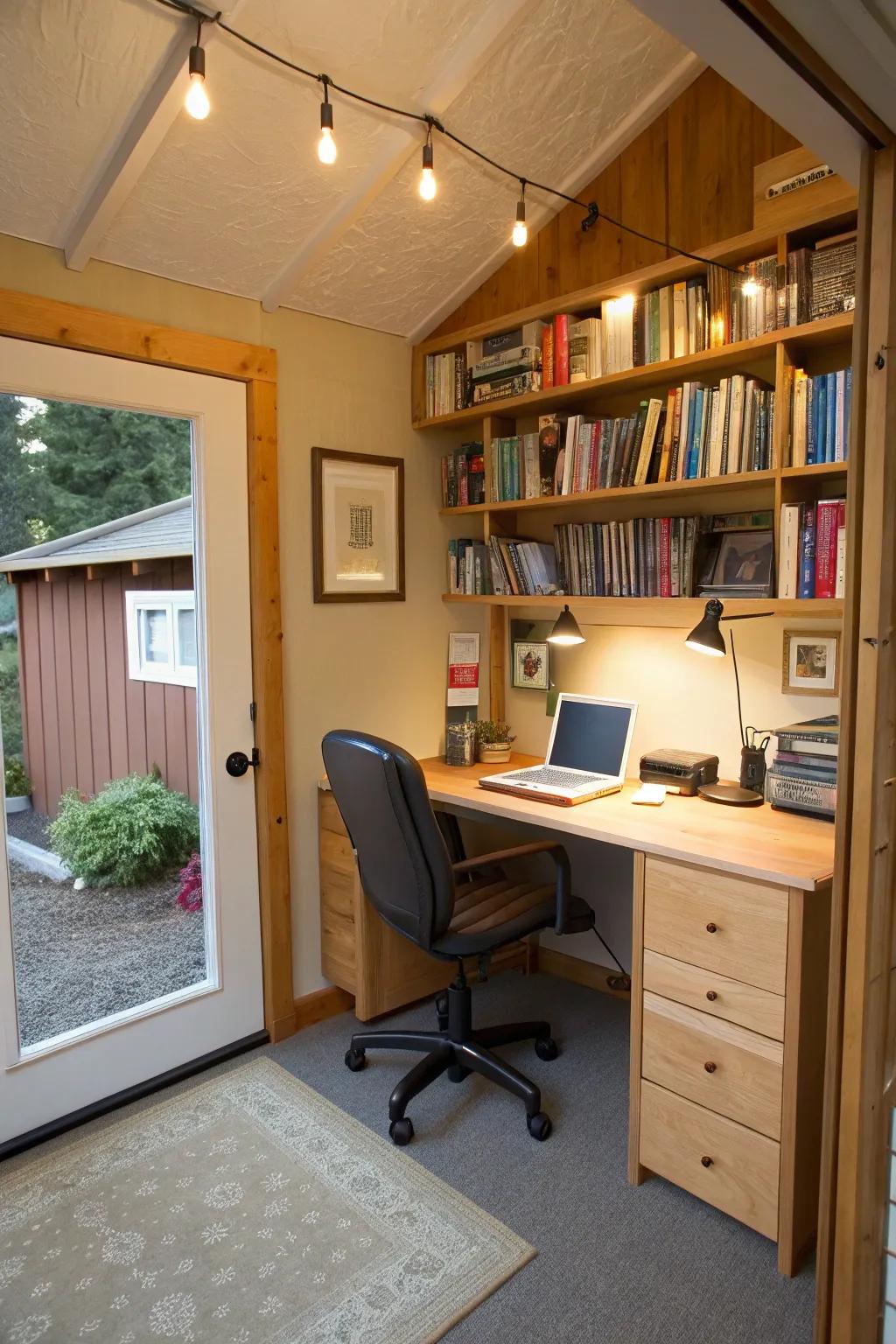 A compact garage morphed into a highly efficient home office.
