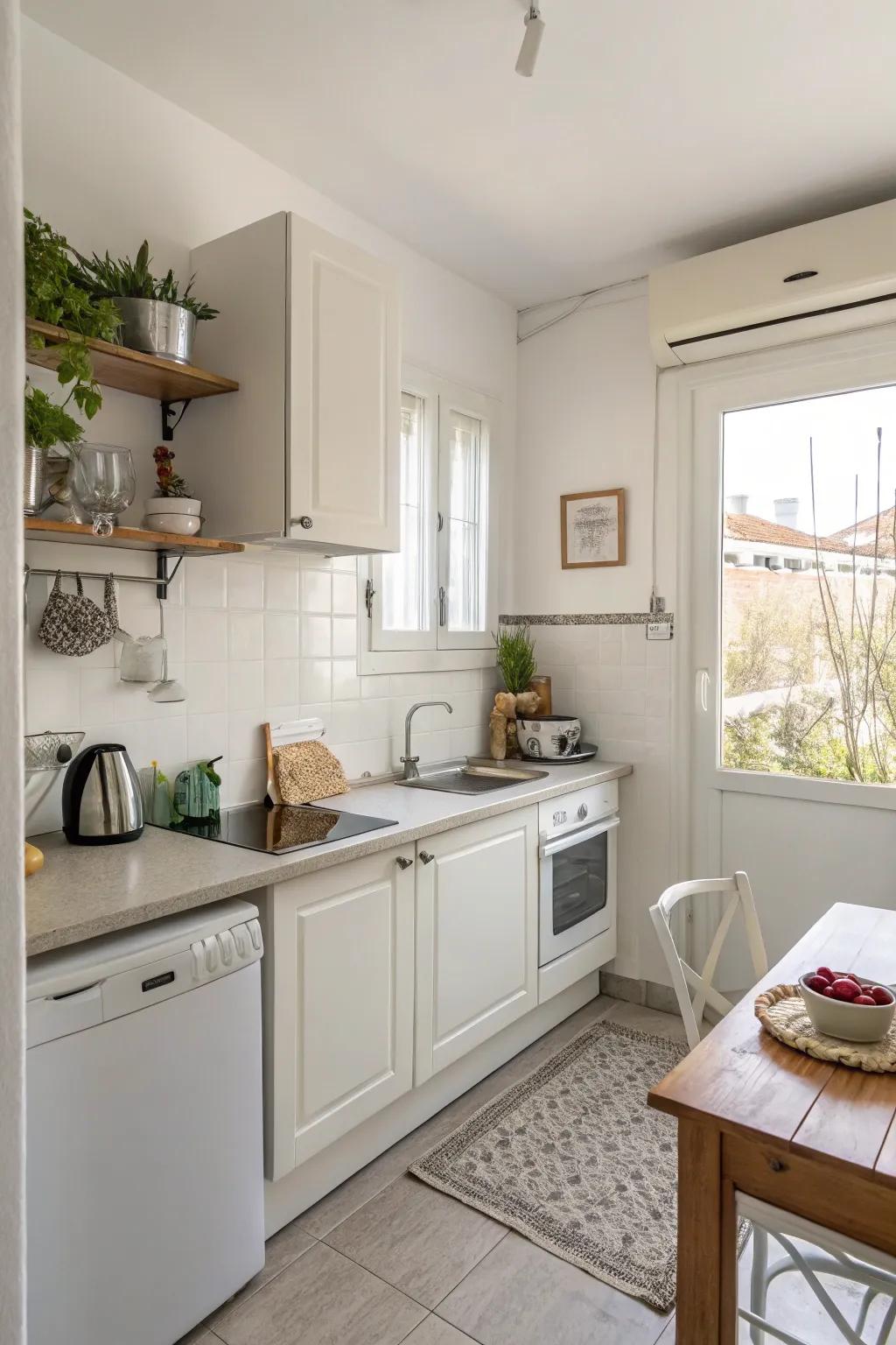 Delicate off-whites establish a sensation of space and brightness.