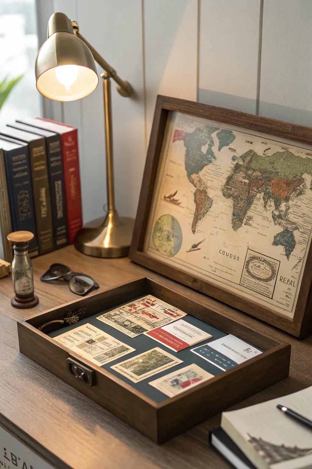 Hold on to your wanderlust using a travel memento shadow box.