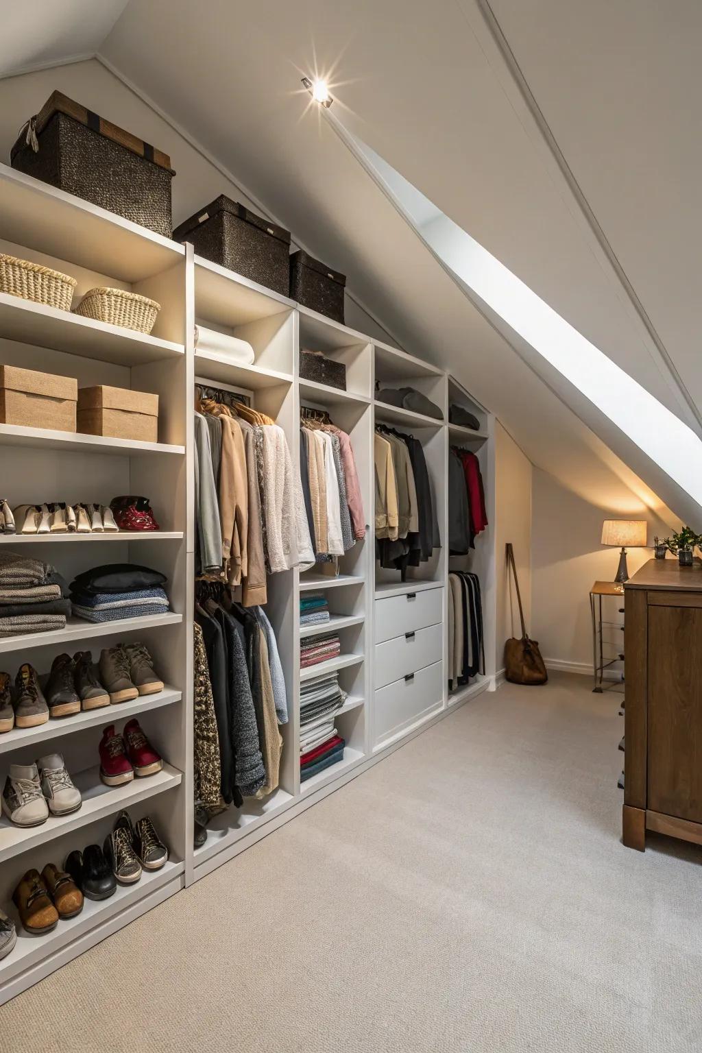 Contoured shelving turns the space into a haven of order.