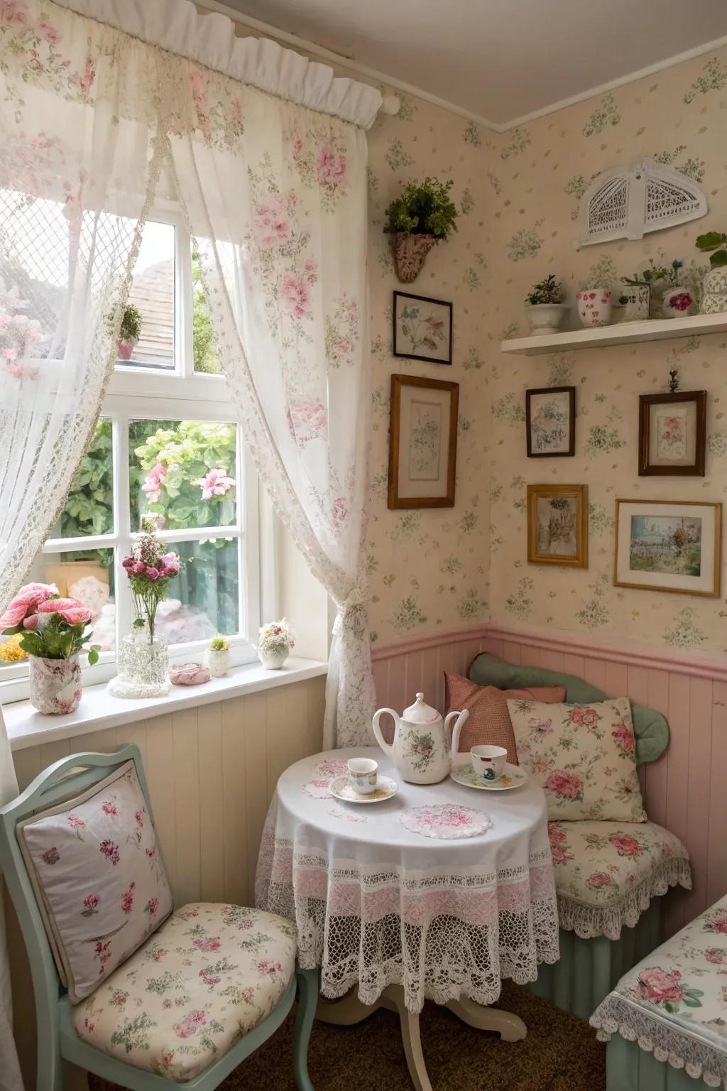 Country-style decor brings coziness and attraction to your tea space.