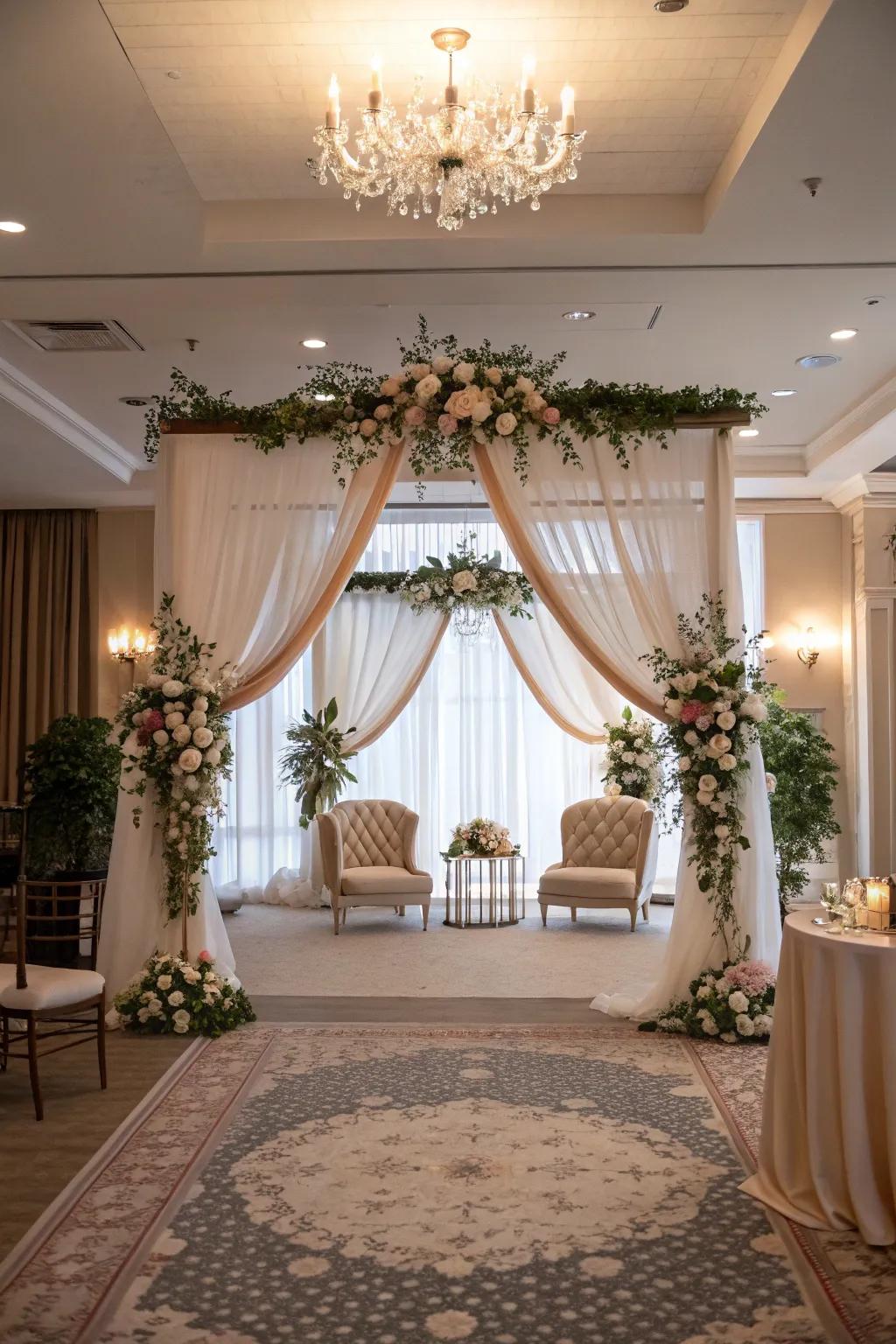 A living room beautifully transformed into an intimate ceremony space.