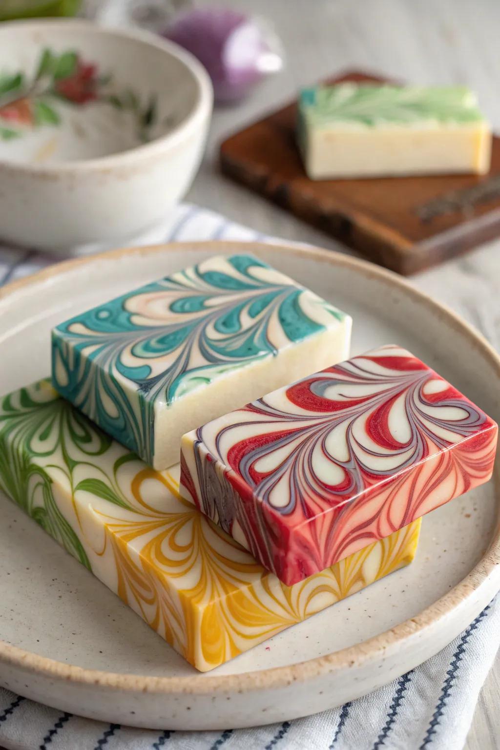Each bath bar has a unique swirl pattern, making them all works of art.