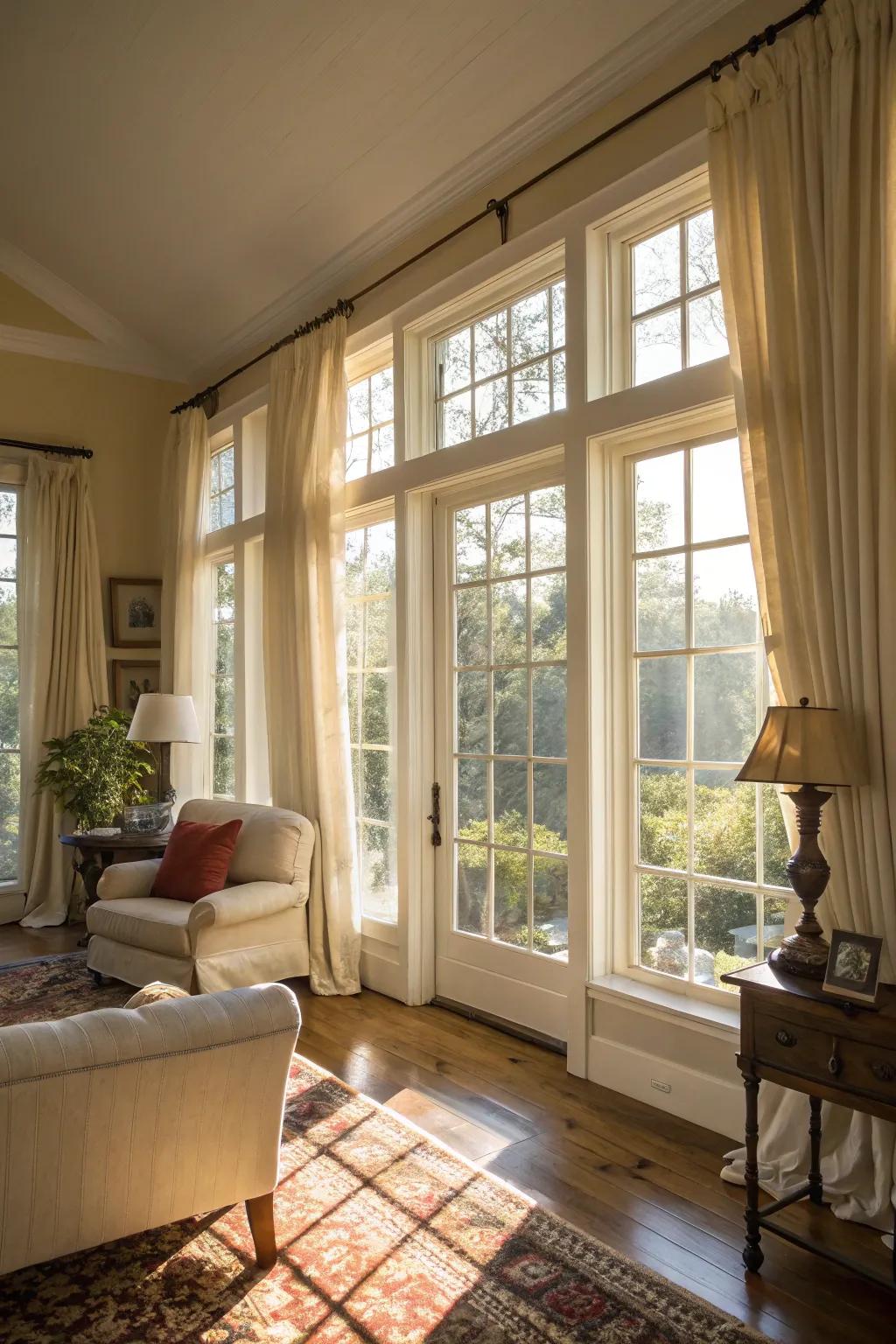Sunlight enveloping a superbly styled Southern living space.