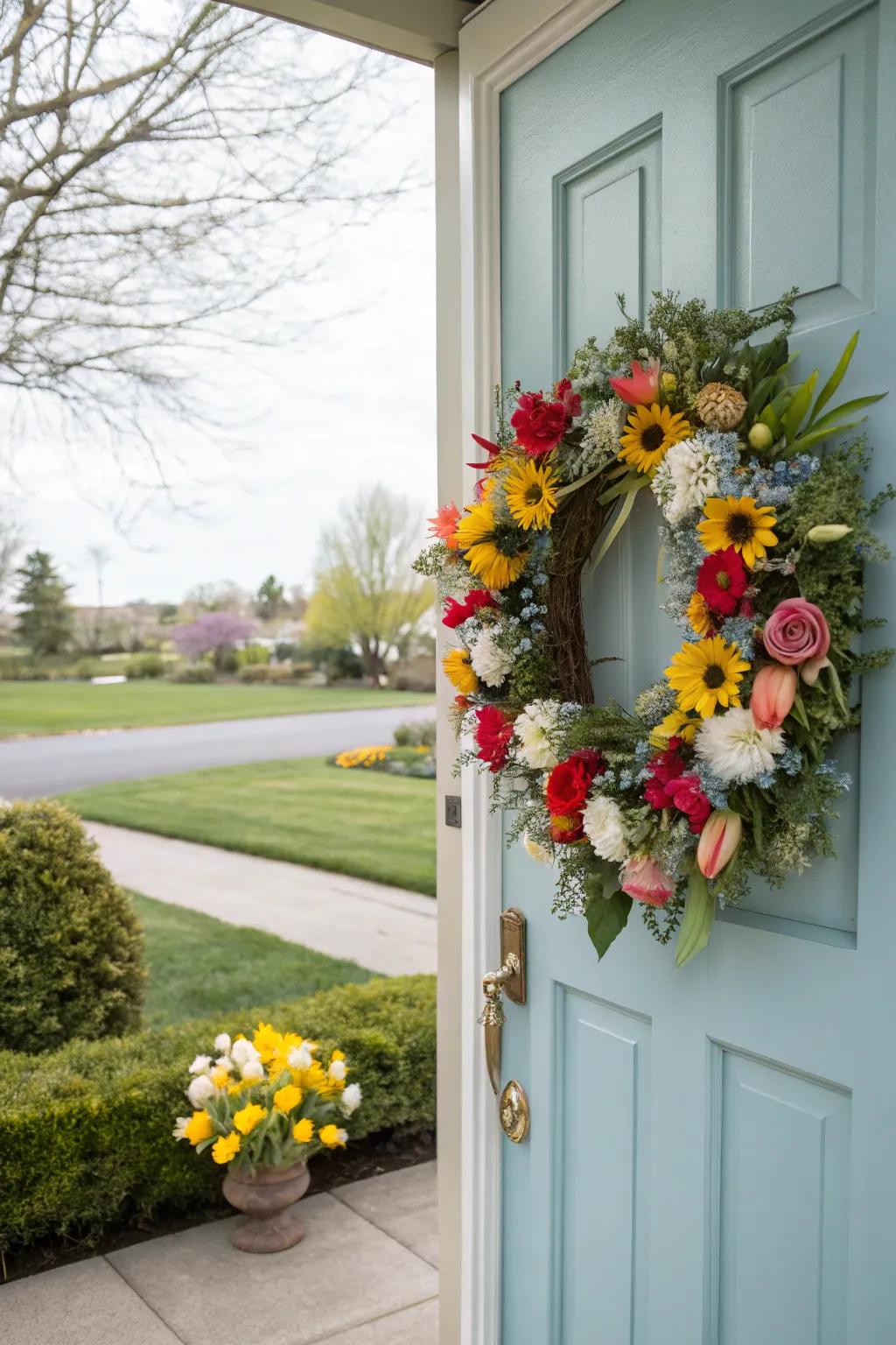 A floral wreath is a delightful way of saying hello to your spring visitors.