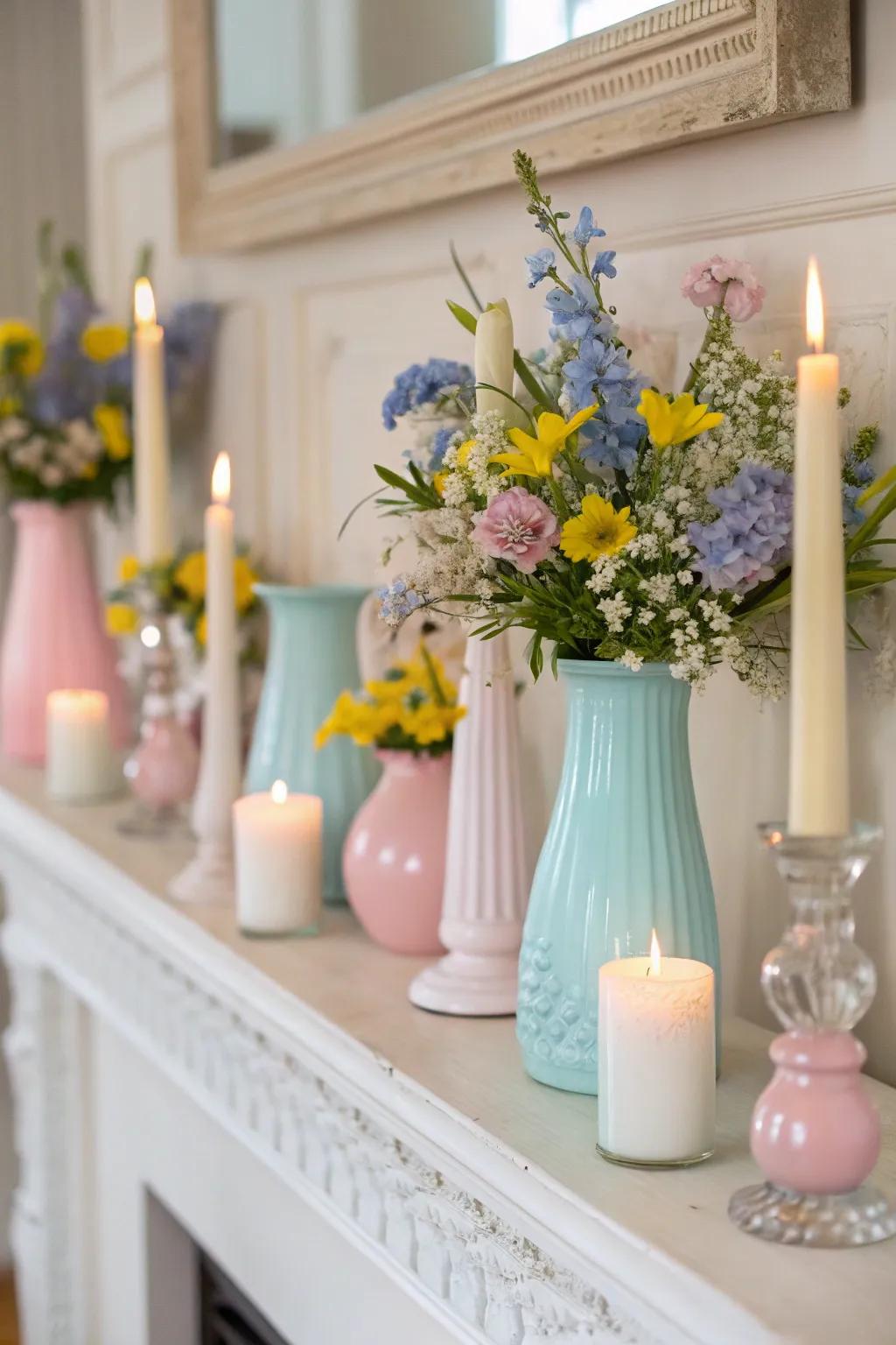 A pastel-inspired mantel that exudes the calm of spring.