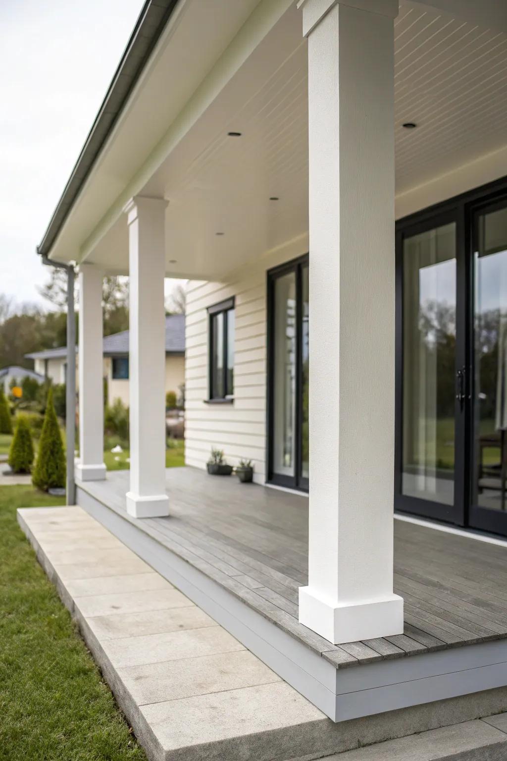 Simple rectangular pillars bring a sleek element to this modern dwelling.