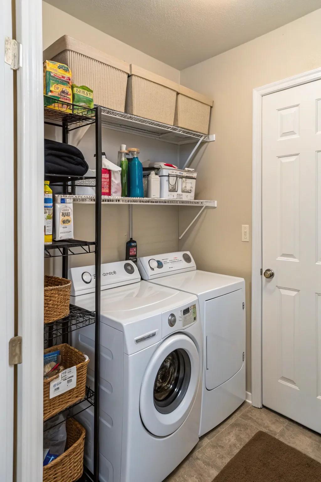 Exploit vertical space to design a more practical laundry zone.