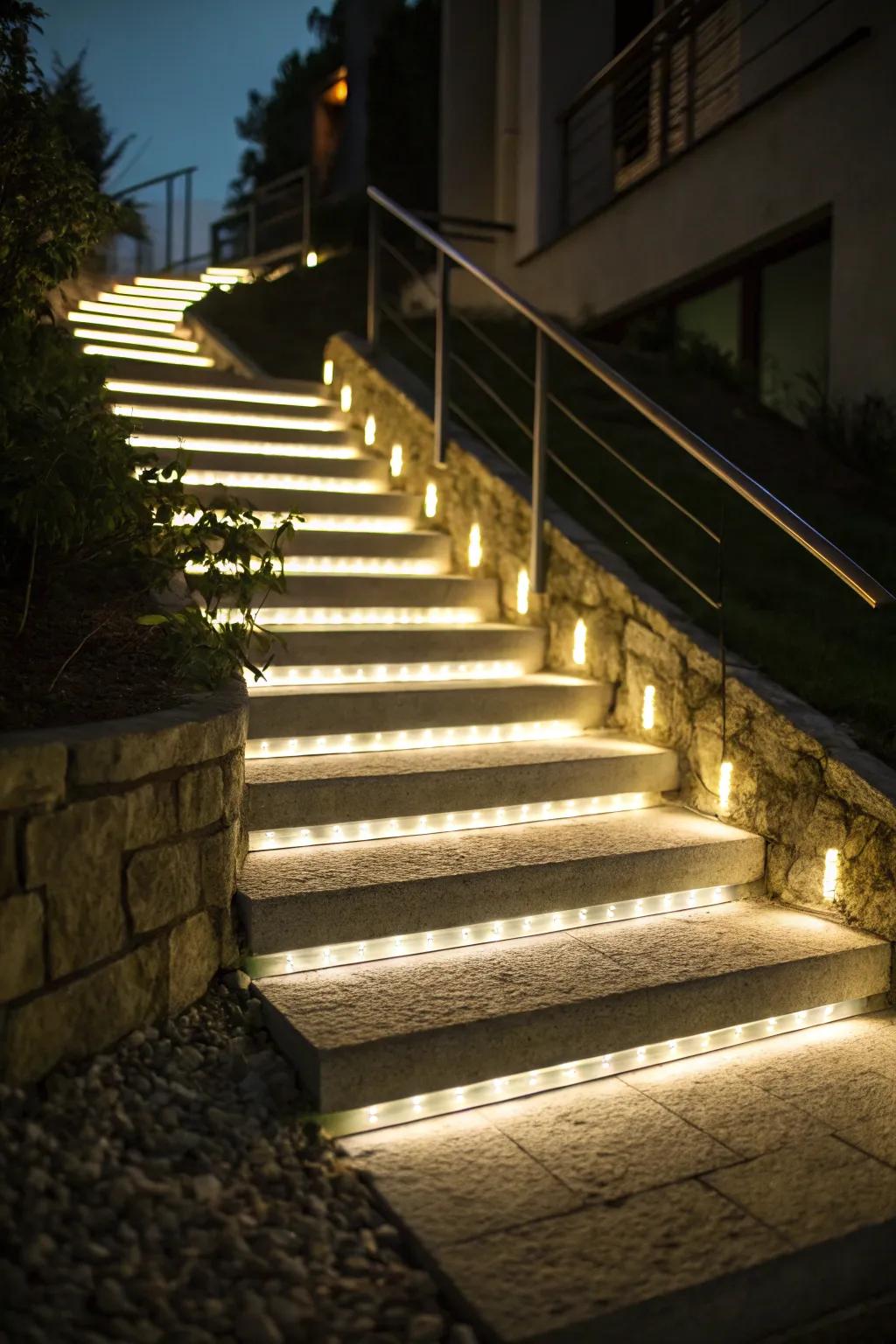 Under-step lighting generates a mesmerizing floating appearance.