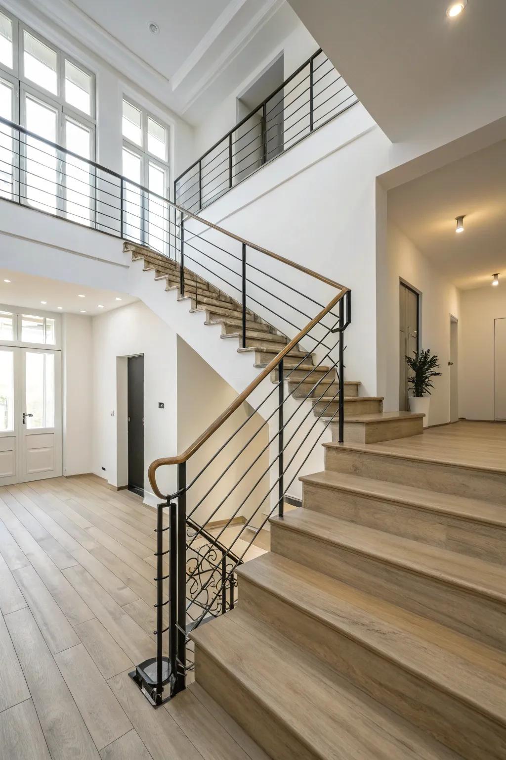 Minimalist metal railings contribute a polished and contemporary vibe.