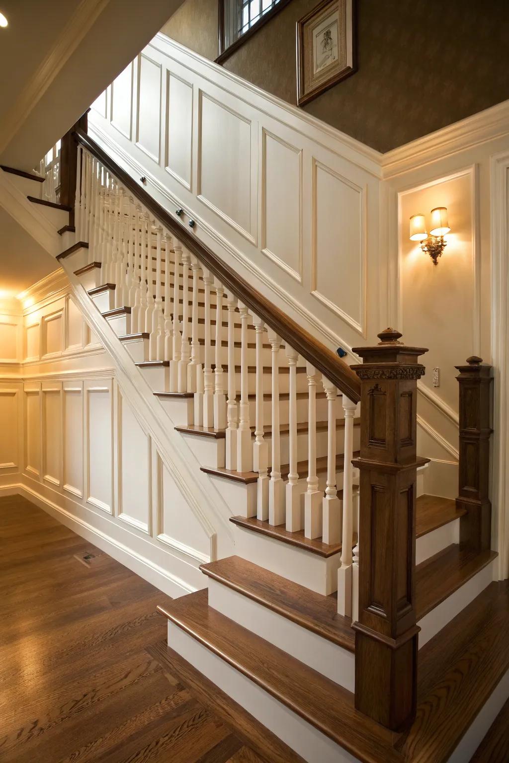 Timeless wainscoting infuses every staircase with lasting elegance.