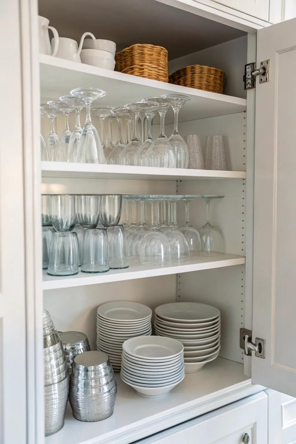 Cabinet storage ensures your glasses are neatly arranged and out of sight.
