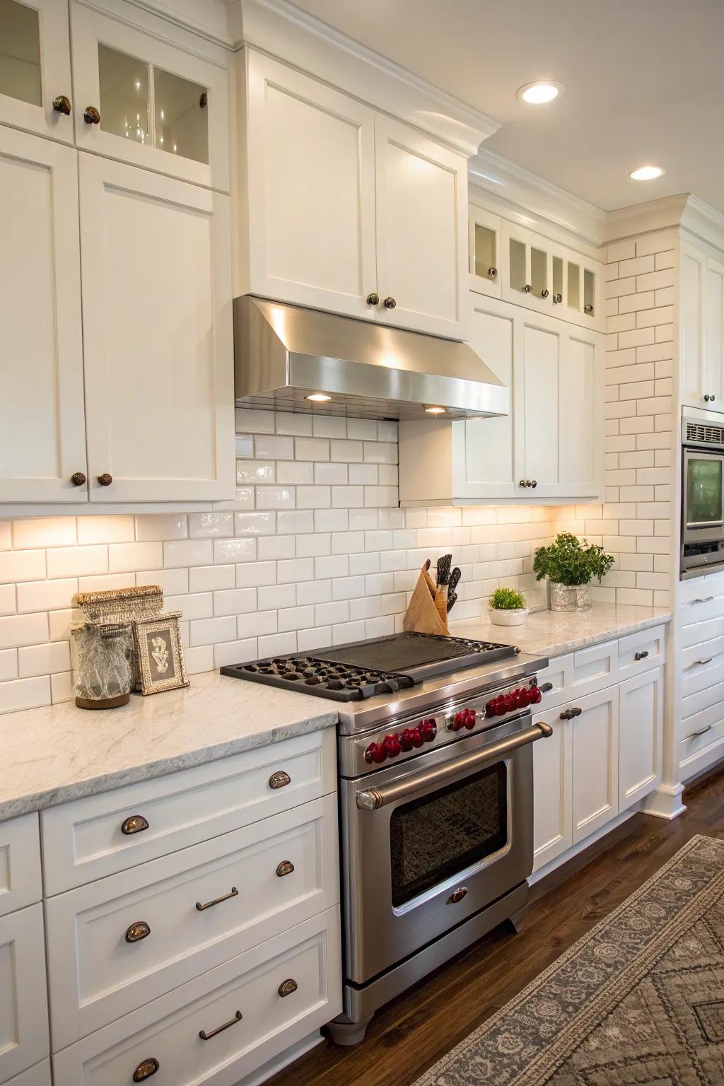 A timeless classic: white subway tiles.