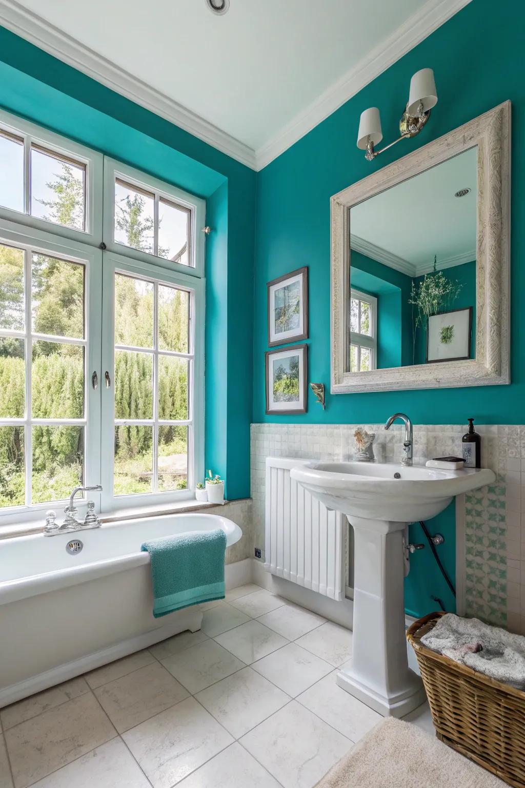 Produce a breathtaking focal point with vibrant teal walls.