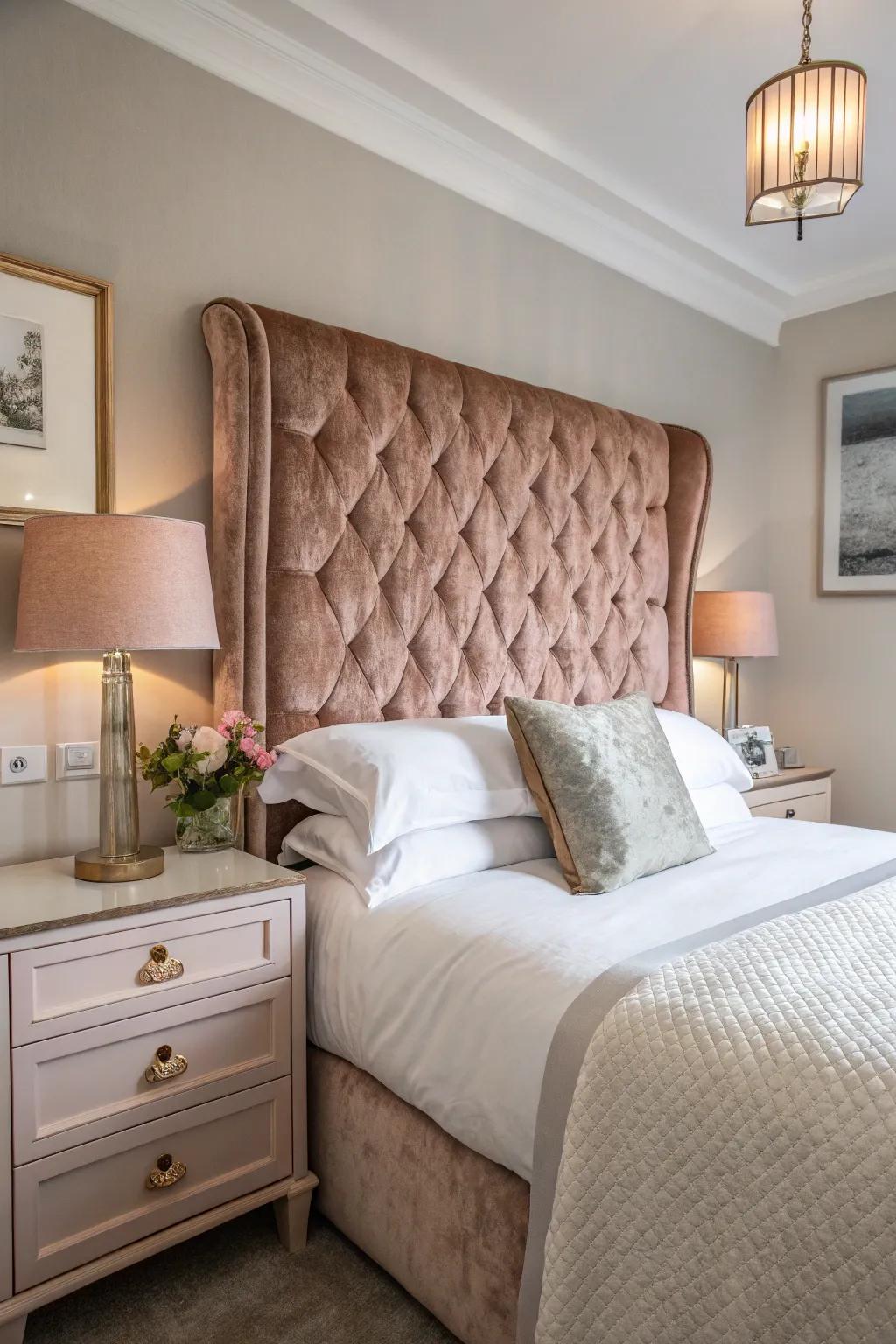 A rose gold headboard can redefine your room as its central element.