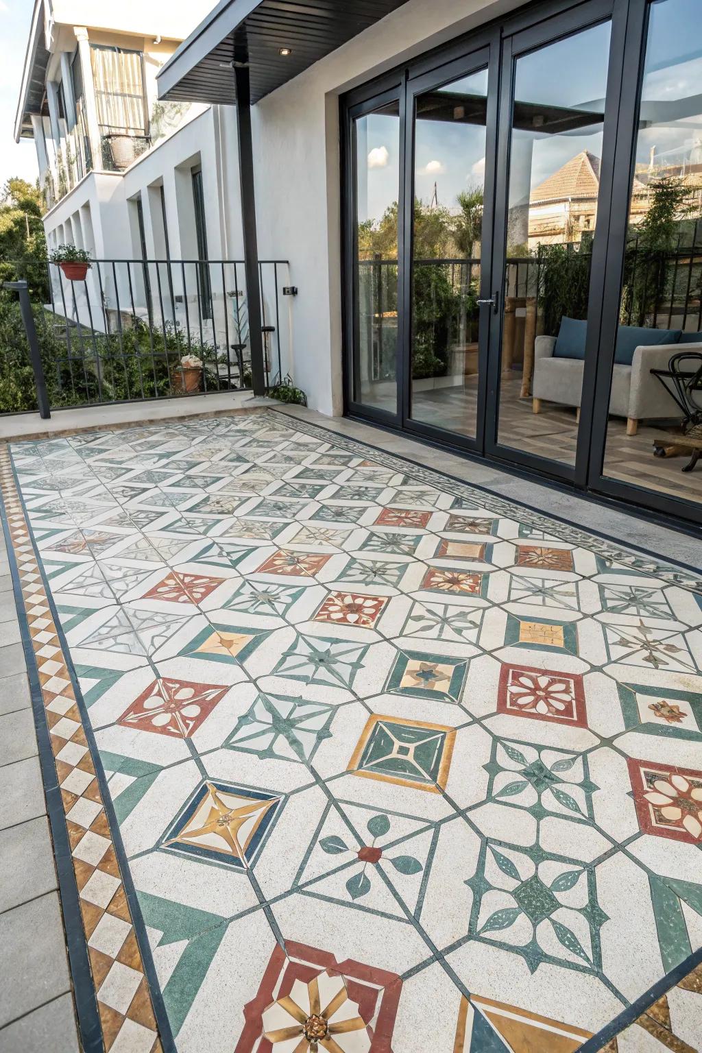 Snap-together tiles provide a cohesive and trendy patio surface.