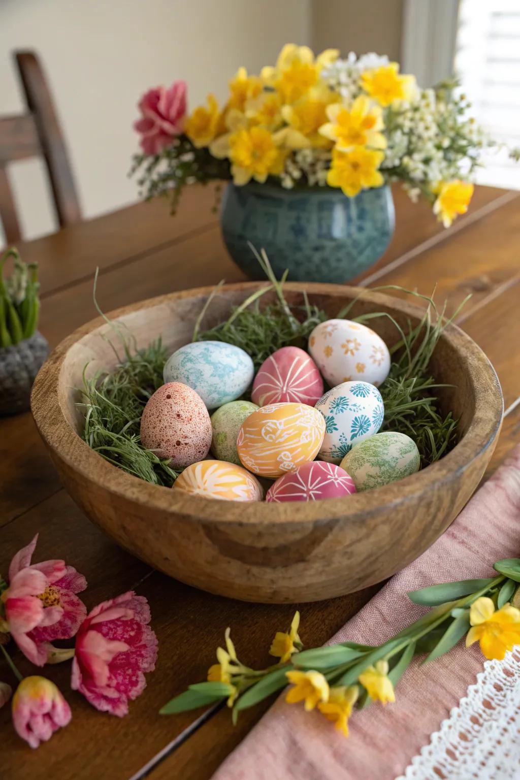 A dynamic showcase of naturally shaded Easter eggs.