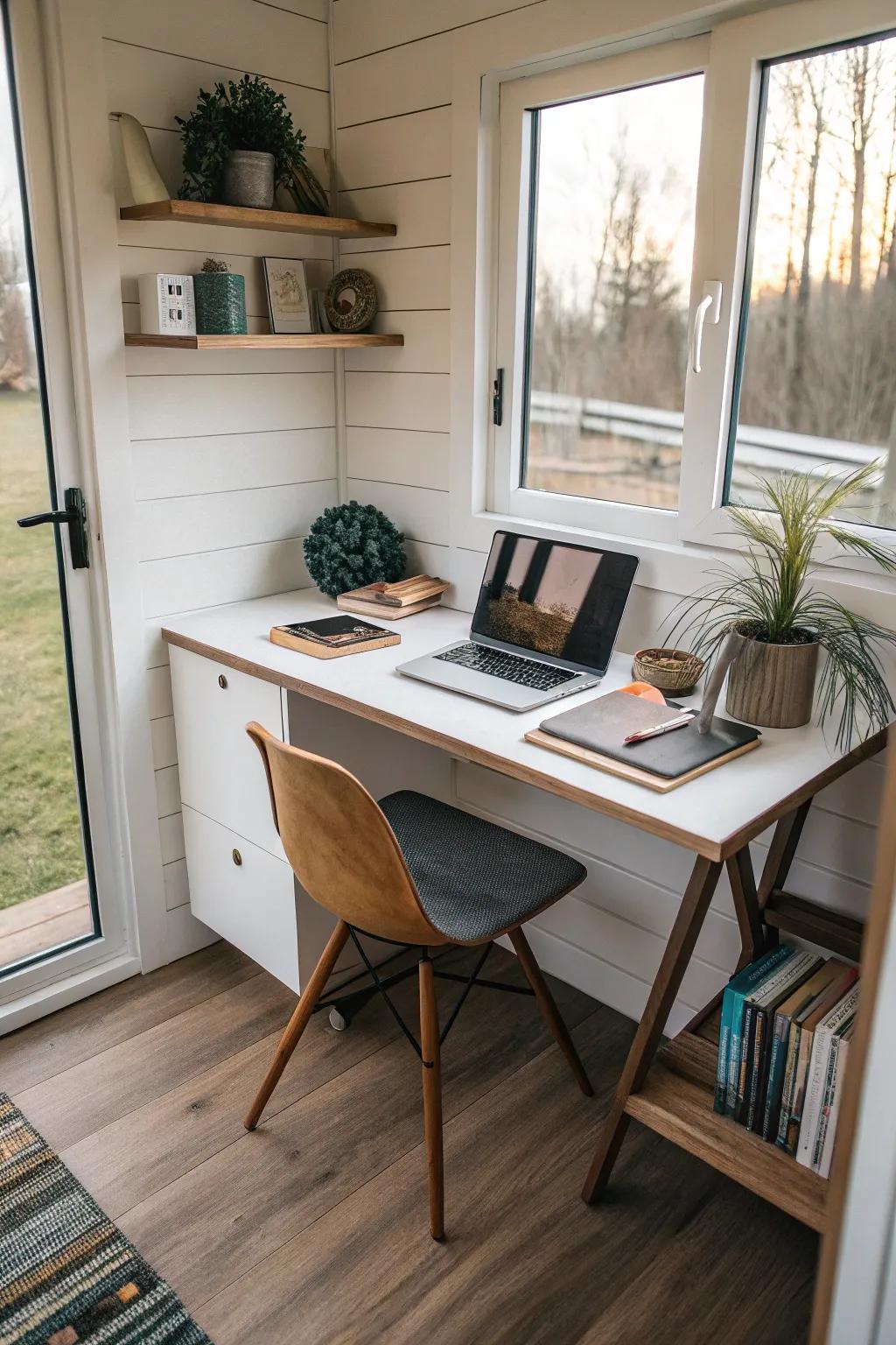 Corner desks excel at maximizing restricted space in small house offices.