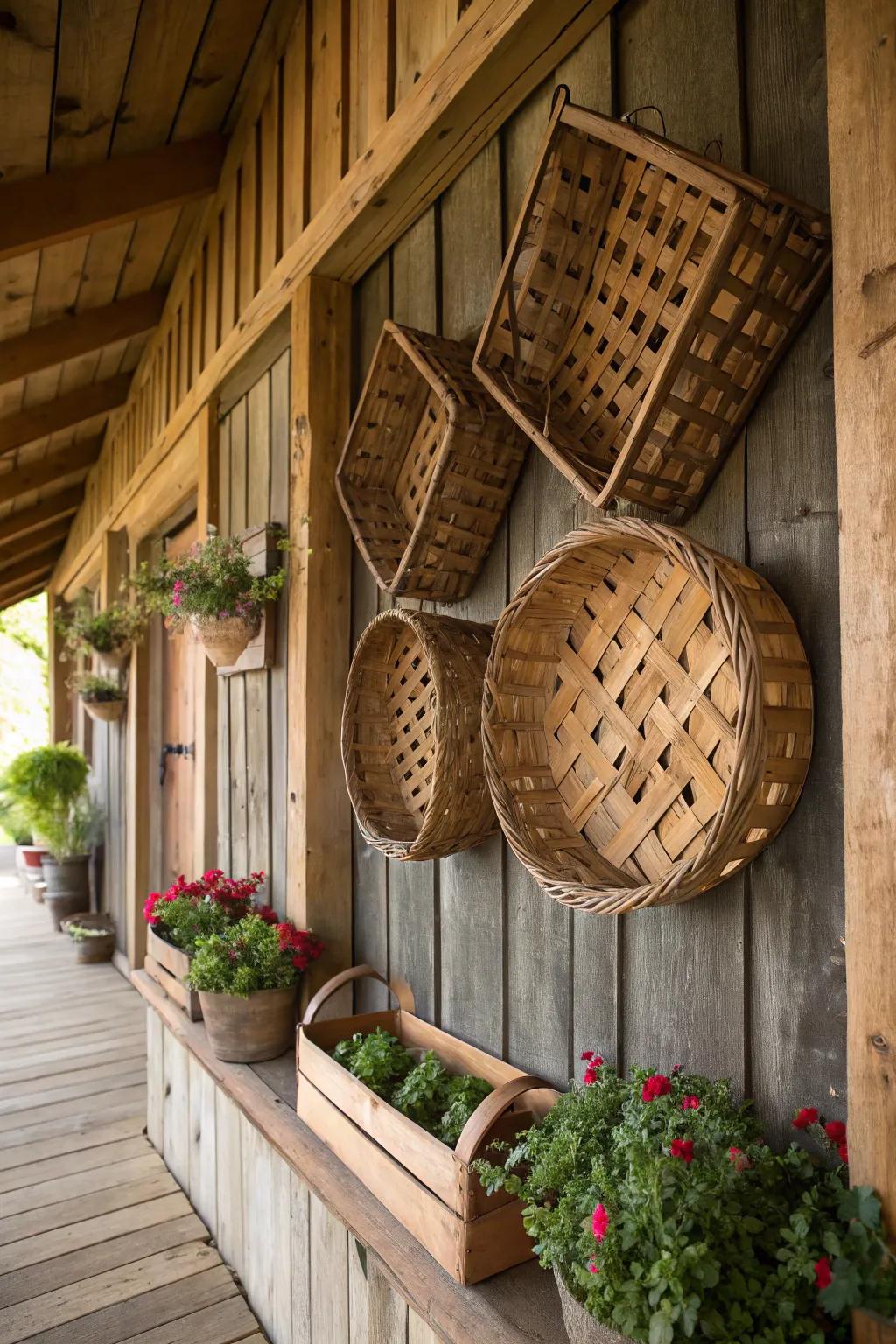 A country-style accent wall showcasing an arrangement of cargo nets.