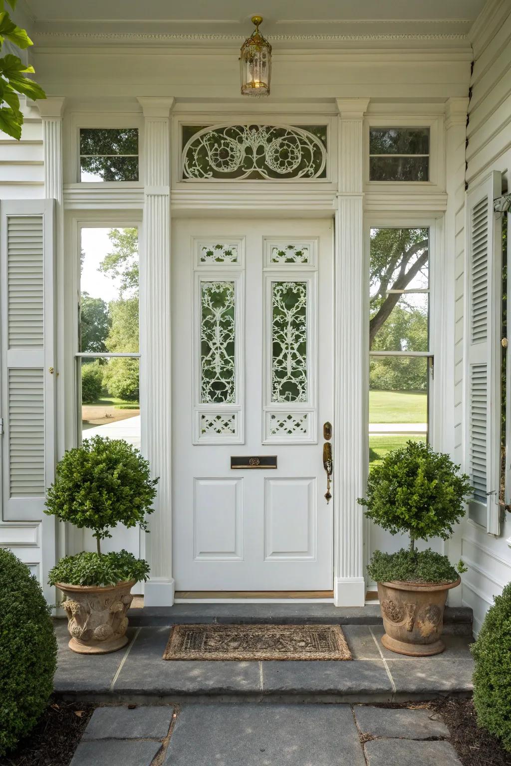 Symmetry shines with a perfectly balanced classic front door style.