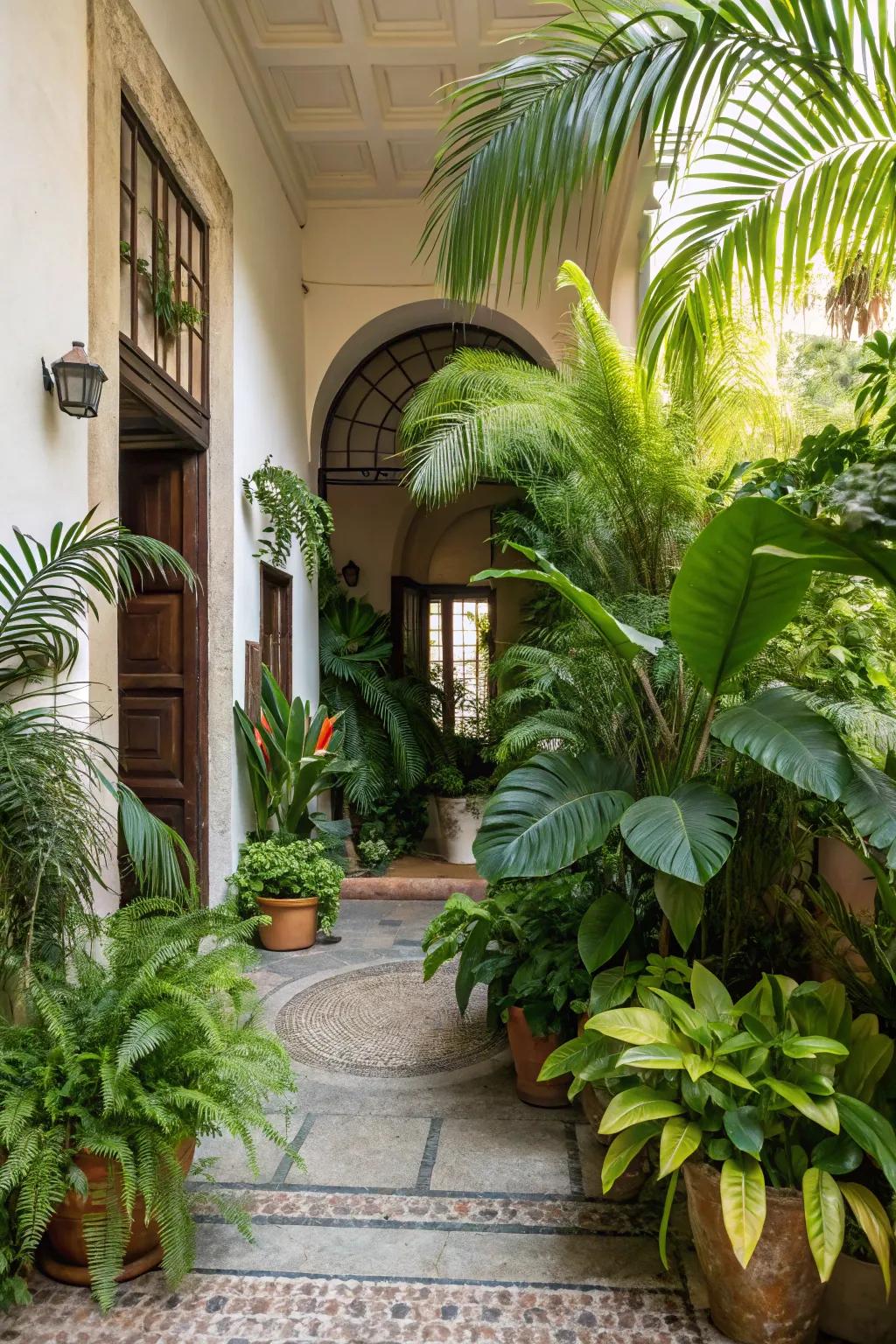Transform your entryway into a verdant retreat with tropical plants.