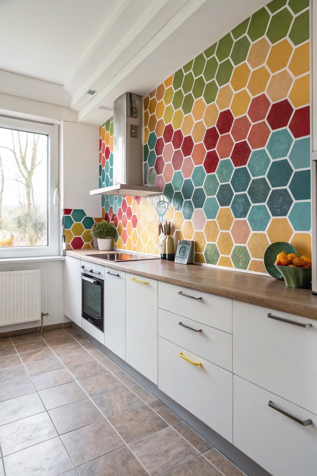 Inject a contemporary touch with various colored polygon patterns.