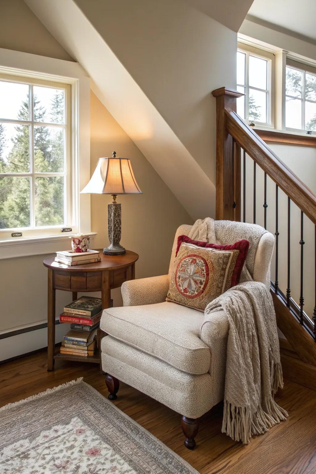 A relaxing reading spot on the upper hallway beckons you to unwind.