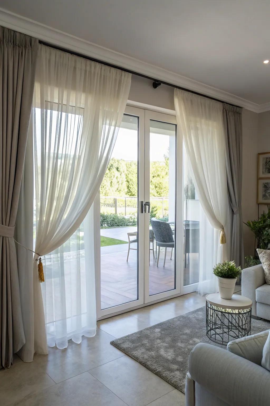 Tiered valances beautifully amplify depth and adjust light.