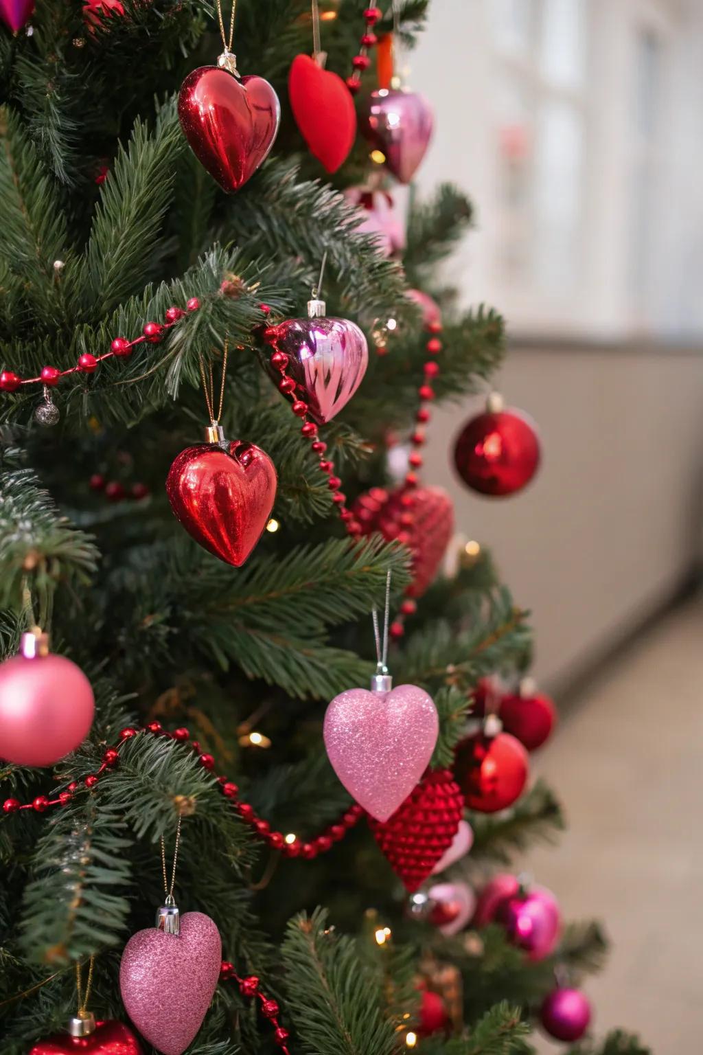 Drench your tree in heart-shaped decorations for an infusion of romance.