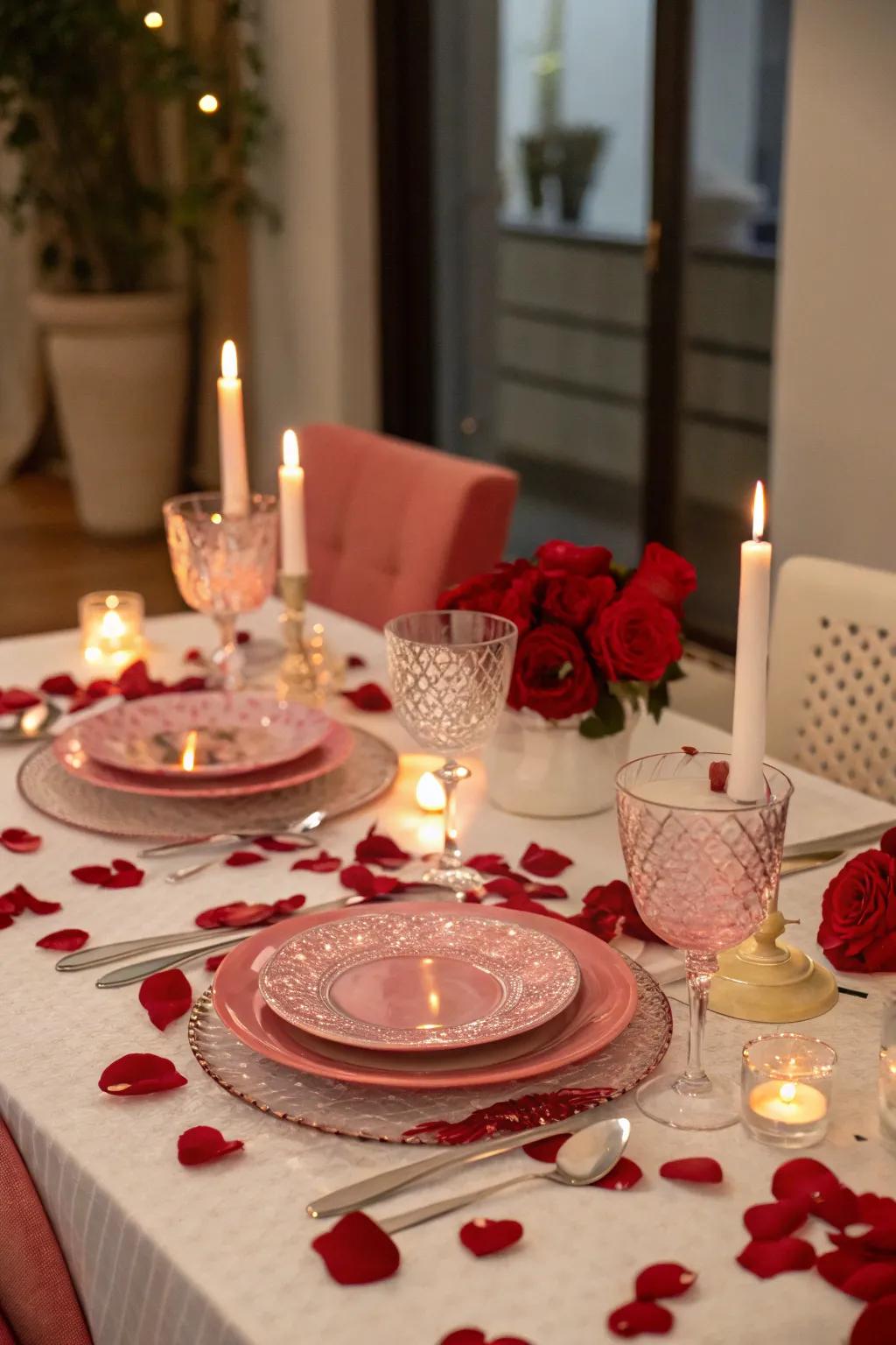 Craft a romantic atmosphere with an exquisitely arranged table for a special dinner.