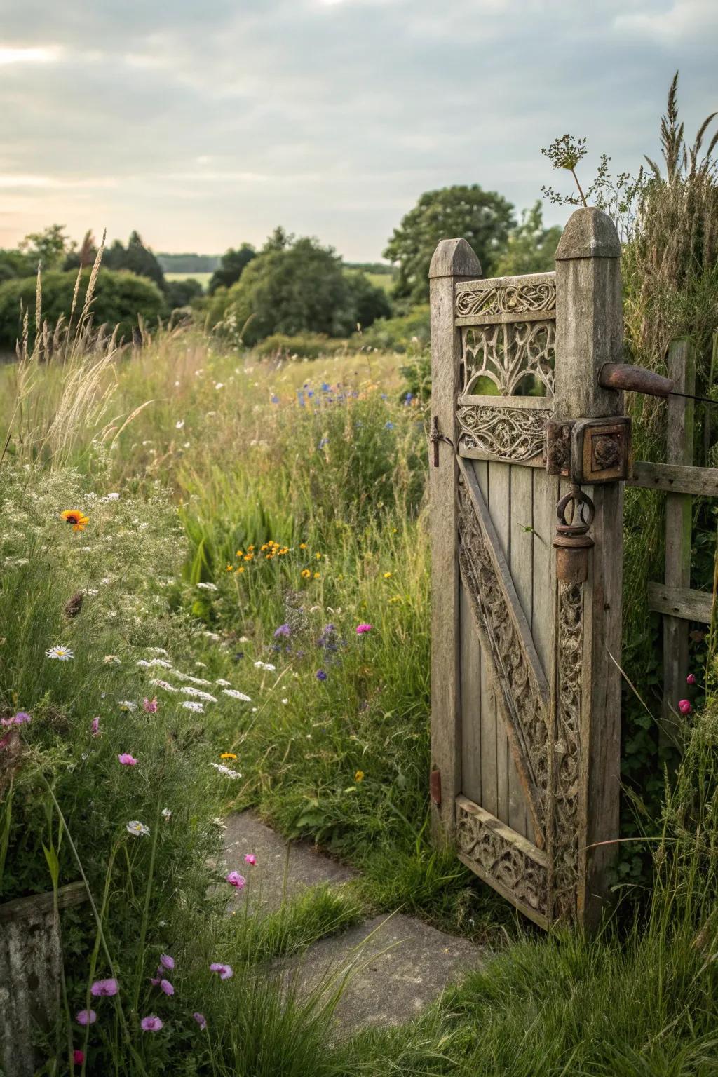 A country-style timber gate that improves traditional beauty to a garden.