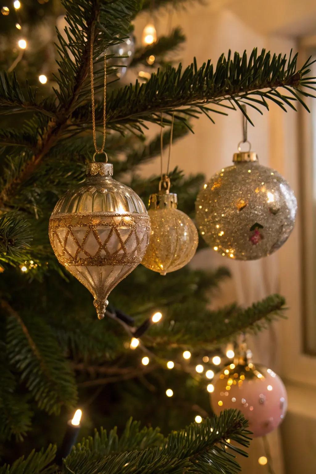 Classic crystal baubles on a vintage-inspired Christmas tree.