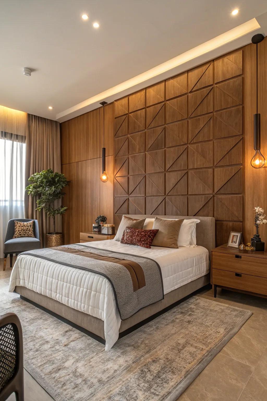 Comforting lumber panels construct an embossed environment in the bed's background.