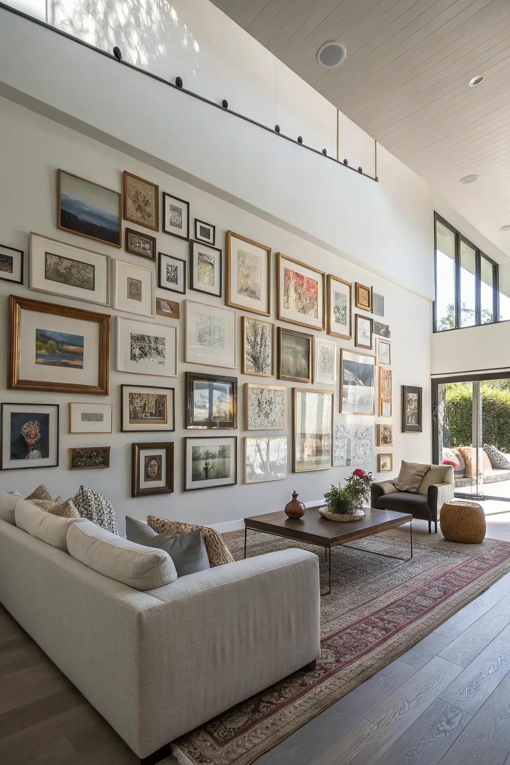 A vibrant curated wall featuring assorted frame designs.