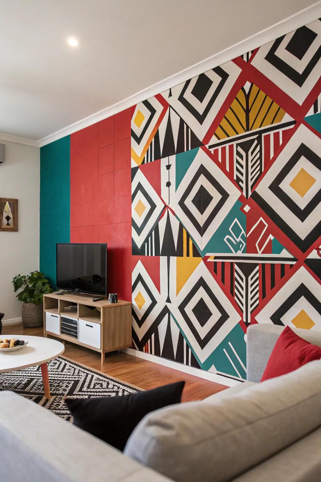 Geometric designs add vibrancy to any living room.