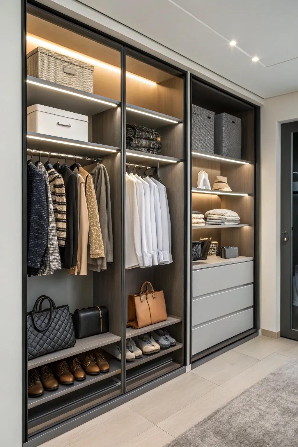 A visible-shelving closet for effortless retrieval and display.