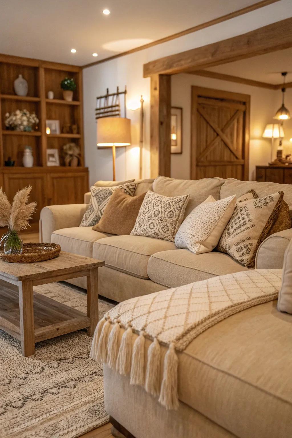 Beige hues create the ideal foundation for an inviting and comfortable living area.