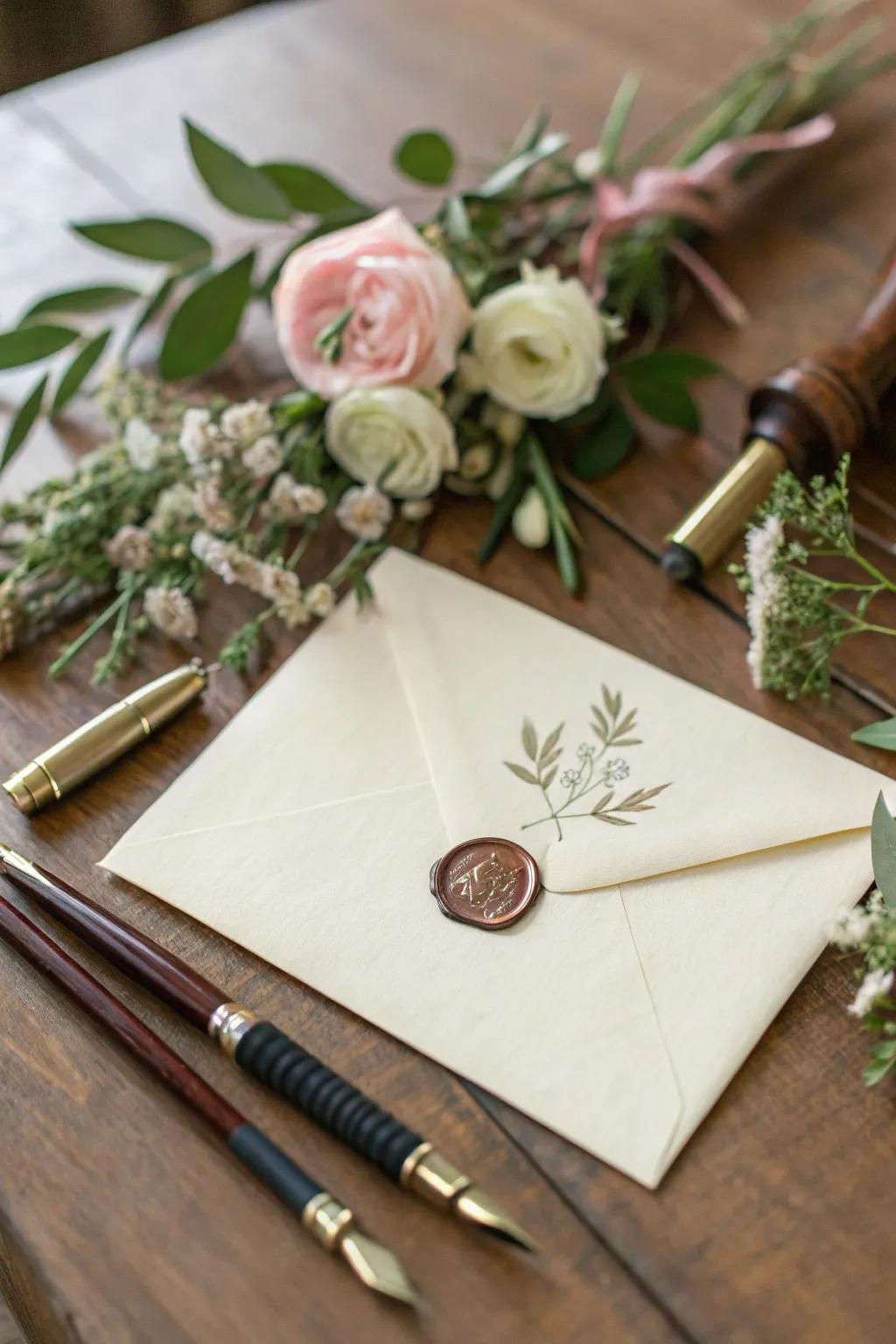 An envelope embellished with a wax seal, ideal for imparting an individualized touch to your correspondence.